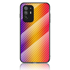 Coque Rebord Contour Silicone et Vitre Miroir Housse Etui Degrade Arc en Ciel LS2 pour Oppo A94 5G Orange