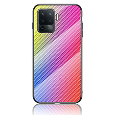 Coque Rebord Contour Silicone et Vitre Miroir Housse Etui Degrade Arc en Ciel LS2 pour Oppo F19 Pro Rose