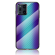 Coque Rebord Contour Silicone et Vitre Miroir Housse Etui Degrade Arc en Ciel LS2 pour Oppo Find X3 Pro 5G Bleu