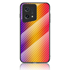 Coque Rebord Contour Silicone et Vitre Miroir Housse Etui Degrade Arc en Ciel LS2 pour Oppo Find X5 5G Orange