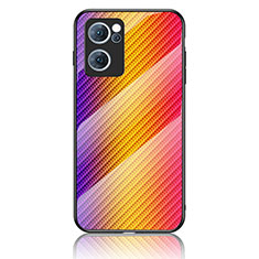 Coque Rebord Contour Silicone et Vitre Miroir Housse Etui Degrade Arc en Ciel LS2 pour Oppo Find X5 Lite 5G Orange