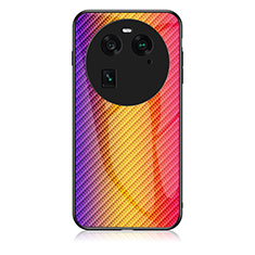 Coque Rebord Contour Silicone et Vitre Miroir Housse Etui Degrade Arc en Ciel LS2 pour Oppo Find X6 5G Orange