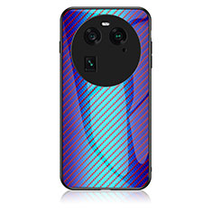 Coque Rebord Contour Silicone et Vitre Miroir Housse Etui Degrade Arc en Ciel LS2 pour Oppo Find X6 Pro 5G Bleu