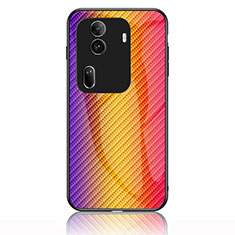 Coque Rebord Contour Silicone et Vitre Miroir Housse Etui Degrade Arc en Ciel LS2 pour Oppo Reno11 Pro 5G Orange