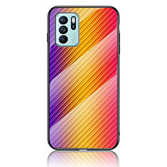 Coque Rebord Contour Silicone et Vitre Miroir Housse Etui Degrade Arc en Ciel LS2 pour Oppo Reno6 Z 5G Orange