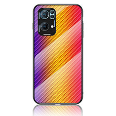 Coque Rebord Contour Silicone et Vitre Miroir Housse Etui Degrade Arc en Ciel LS2 pour Oppo Reno7 Pro 5G Orange