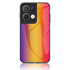 Coque Rebord Contour Silicone et Vitre Miroir Housse Etui Degrade Arc en Ciel LS2 pour Oppo Reno9 Pro+ Plus 5G Orange