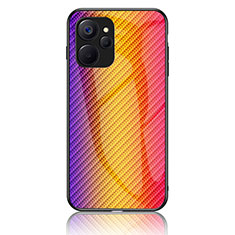 Coque Rebord Contour Silicone et Vitre Miroir Housse Etui Degrade Arc en Ciel LS2 pour Realme 10T 5G Orange