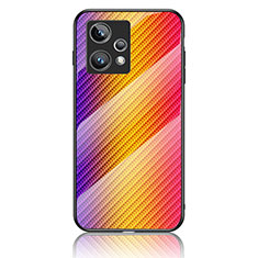 Coque Rebord Contour Silicone et Vitre Miroir Housse Etui Degrade Arc en Ciel LS2 pour Realme 9 Pro+ Plus 5G Orange