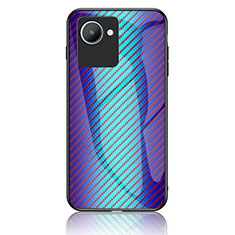 Coque Rebord Contour Silicone et Vitre Miroir Housse Etui Degrade Arc en Ciel LS2 pour Realme C30 Bleu