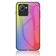 Coque Rebord Contour Silicone et Vitre Miroir Housse Etui Degrade Arc en Ciel LS2 pour Realme C30 Rose