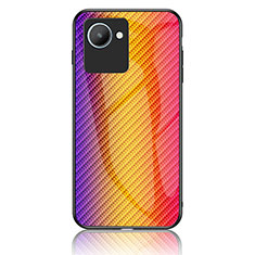 Coque Rebord Contour Silicone et Vitre Miroir Housse Etui Degrade Arc en Ciel LS2 pour Realme C30s Orange