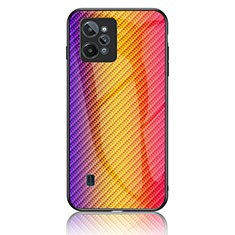 Coque Rebord Contour Silicone et Vitre Miroir Housse Etui Degrade Arc en Ciel LS2 pour Realme C31 Orange