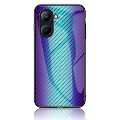 Coque Rebord Contour Silicone et Vitre Miroir Housse Etui Degrade Arc en Ciel LS2 pour Realme C33 Bleu