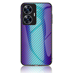 Coque Rebord Contour Silicone et Vitre Miroir Housse Etui Degrade Arc en Ciel LS2 pour Realme C55 Bleu