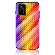 Coque Rebord Contour Silicone et Vitre Miroir Housse Etui Degrade Arc en Ciel LS2 pour Realme GT Neo 5G Orange