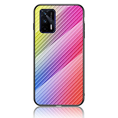 Coque Rebord Contour Silicone et Vitre Miroir Housse Etui Degrade Arc en Ciel LS2 pour Realme Q3 Pro 5G Rose