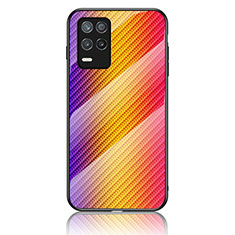 Coque Rebord Contour Silicone et Vitre Miroir Housse Etui Degrade Arc en Ciel LS2 pour Realme Q3i 5G Orange