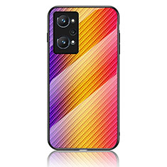 Coque Rebord Contour Silicone et Vitre Miroir Housse Etui Degrade Arc en Ciel LS2 pour Realme Q5 Pro 5G Orange