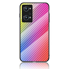 Coque Rebord Contour Silicone et Vitre Miroir Housse Etui Degrade Arc en Ciel LS2 pour Realme Q5 Pro 5G Rose