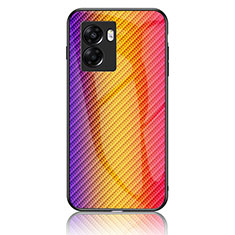 Coque Rebord Contour Silicone et Vitre Miroir Housse Etui Degrade Arc en Ciel LS2 pour Realme Q5i 5G Orange