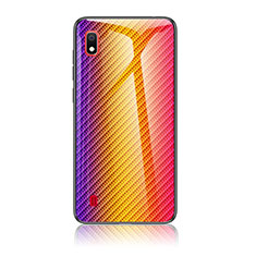 Coque Rebord Contour Silicone et Vitre Miroir Housse Etui Degrade Arc en Ciel LS2 pour Samsung Galaxy A10 Orange