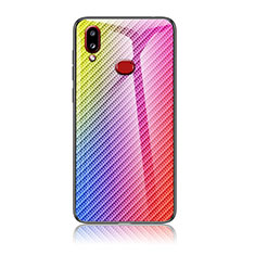 Coque Rebord Contour Silicone et Vitre Miroir Housse Etui Degrade Arc en Ciel LS2 pour Samsung Galaxy A10s Rose