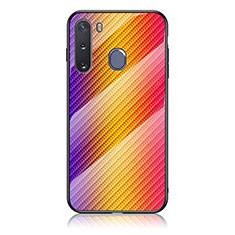 Coque Rebord Contour Silicone et Vitre Miroir Housse Etui Degrade Arc en Ciel LS2 pour Samsung Galaxy A21 European Orange