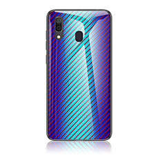 Coque Rebord Contour Silicone et Vitre Miroir Housse Etui Degrade Arc en Ciel LS2 pour Samsung Galaxy A30 Bleu