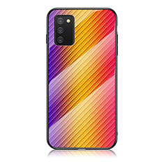 Coque Rebord Contour Silicone et Vitre Miroir Housse Etui Degrade Arc en Ciel LS2 pour Samsung Galaxy F02S SM-E025F Orange