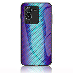 Coque Rebord Contour Silicone et Vitre Miroir Housse Etui Degrade Arc en Ciel LS2 pour Vivo V25 Pro 5G Bleu