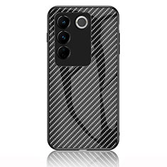 Coque Rebord Contour Silicone et Vitre Miroir Housse Etui Degrade Arc en Ciel LS2 pour Vivo V27 Pro 5G Noir