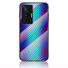 Coque Rebord Contour Silicone et Vitre Miroir Housse Etui Degrade Arc en Ciel LS2 pour Vivo X70 Pro 5G Bleu