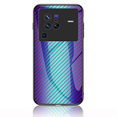 Coque Rebord Contour Silicone et Vitre Miroir Housse Etui Degrade Arc en Ciel LS2 pour Vivo X80 Pro 5G Bleu