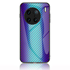 Coque Rebord Contour Silicone et Vitre Miroir Housse Etui Degrade Arc en Ciel LS2 pour Vivo X90 Pro+ Plus 5G Bleu