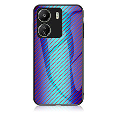 Coque Rebord Contour Silicone et Vitre Miroir Housse Etui Degrade Arc en Ciel LS2 pour Xiaomi Poco C65 Bleu