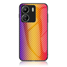 Coque Rebord Contour Silicone et Vitre Miroir Housse Etui Degrade Arc en Ciel LS2 pour Xiaomi Poco C65 Orange