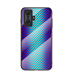 Coque Rebord Contour Silicone et Vitre Miroir Housse Etui Degrade Arc en Ciel LS2 pour Xiaomi Poco F4 GT 5G Bleu