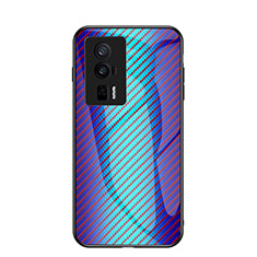 Coque Rebord Contour Silicone et Vitre Miroir Housse Etui Degrade Arc en Ciel LS2 pour Xiaomi Poco F5 Pro 5G Bleu