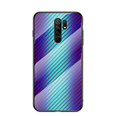 Coque Rebord Contour Silicone et Vitre Miroir Housse Etui Degrade Arc en Ciel LS2 pour Xiaomi Poco M2 Bleu