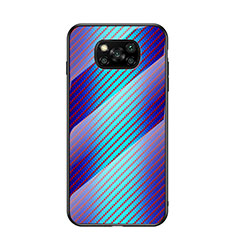 Coque Rebord Contour Silicone et Vitre Miroir Housse Etui Degrade Arc en Ciel LS2 pour Xiaomi Poco X3 NFC Bleu