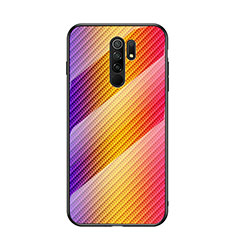 Coque Rebord Contour Silicone et Vitre Miroir Housse Etui Degrade Arc en Ciel LS2 pour Xiaomi Redmi 9 Orange