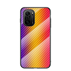 Coque Rebord Contour Silicone et Vitre Miroir Housse Etui Degrade Arc en Ciel LS2 pour Xiaomi Redmi K40 Pro 5G Orange