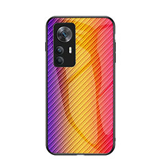 Coque Rebord Contour Silicone et Vitre Miroir Housse Etui Degrade Arc en Ciel LS2 pour Xiaomi Redmi K50 Ultra 5G Orange