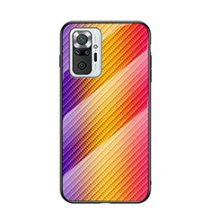 Coque Rebord Contour Silicone et Vitre Miroir Housse Etui Degrade Arc en Ciel LS2 pour Xiaomi Redmi Note 10 Pro Max Orange