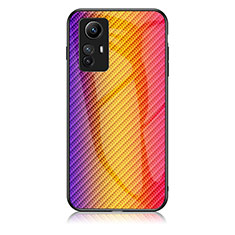 Coque Rebord Contour Silicone et Vitre Miroir Housse Etui Degrade Arc en Ciel LS2 pour Xiaomi Redmi Note 12S Orange