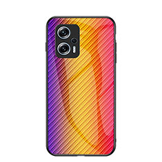 Coque Rebord Contour Silicone et Vitre Miroir Housse Etui Degrade Arc en Ciel LS2 pour Xiaomi Redmi Note 12T Pro 5G Orange