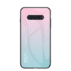 Coque Rebord Contour Silicone et Vitre Miroir Housse Etui Degrade Arc en Ciel LS3 pour Xiaomi Black Shark 4 Pro 5G Cyan