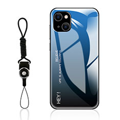 Coque Rebord Contour Silicone et Vitre Miroir Housse Etui Degrade Arc en Ciel M01 pour Apple iPhone 14 Plus Bleu