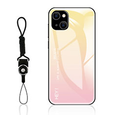 Coque Rebord Contour Silicone et Vitre Miroir Housse Etui Degrade Arc en Ciel M01 pour Apple iPhone 14 Plus Jaune